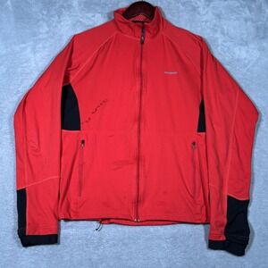 Patagonia Jacket Mens Medium Red Black Softshell Full Zip Wind Shield‎ *FLAW